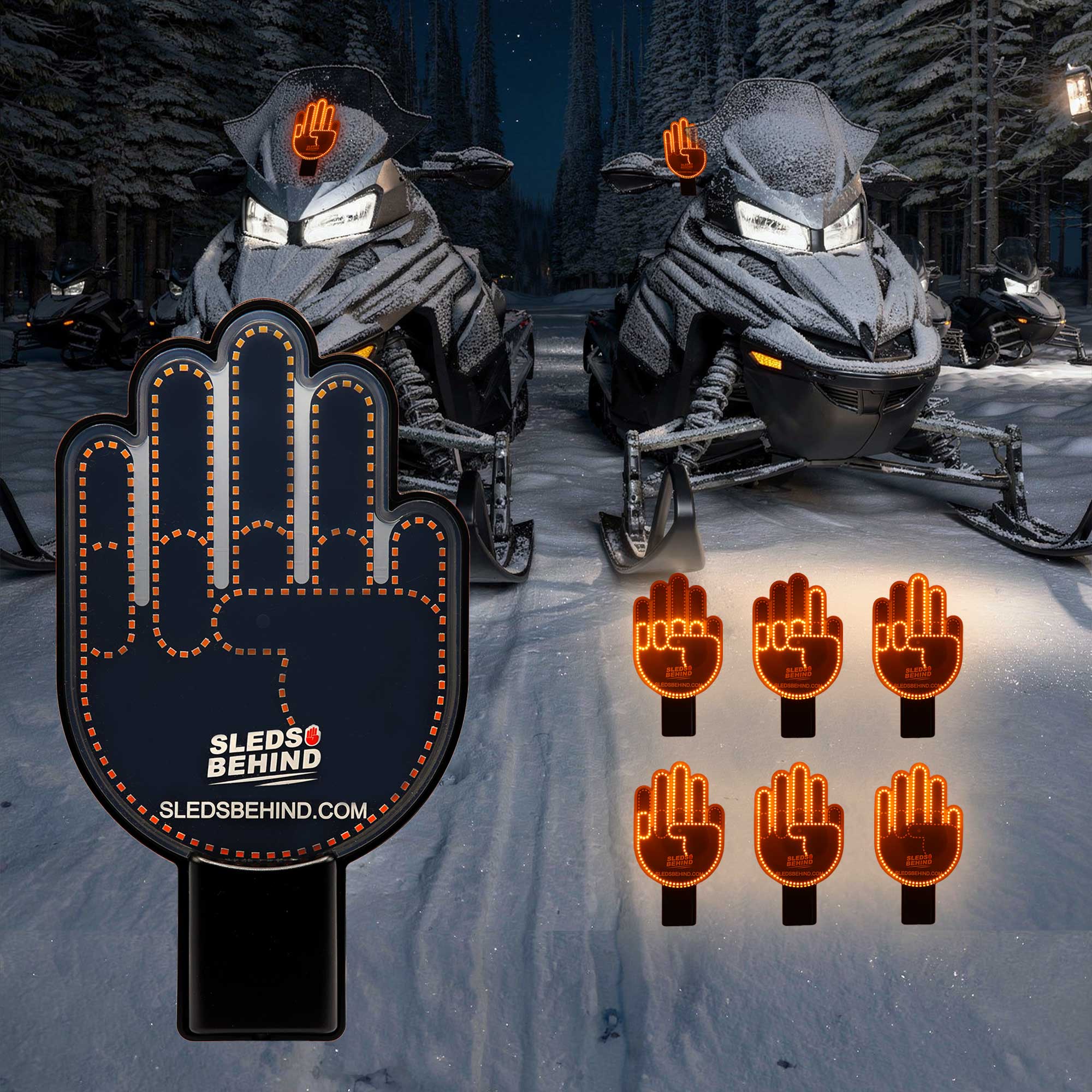 Rider using Gesture One snowmobile safety light on trail